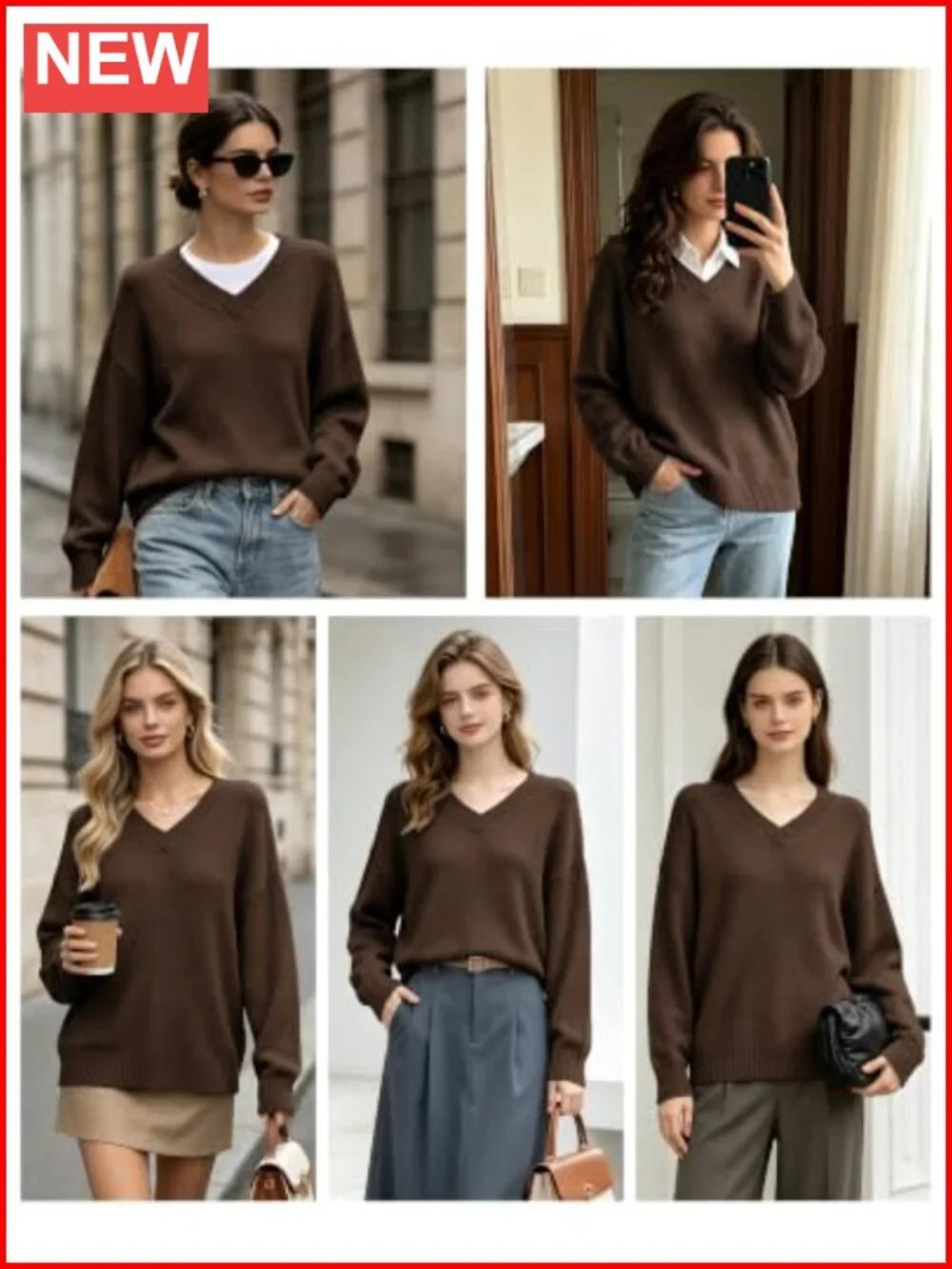 Oversized Cashmere Blend V Neck Pullover Sweater